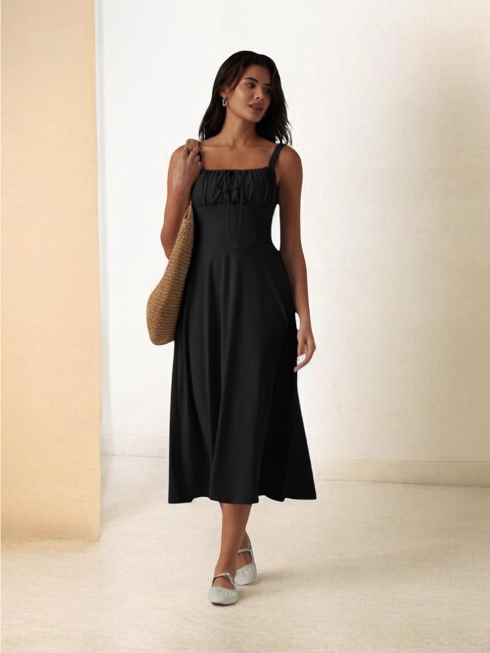 Halara Black Ruched Bust Midi Dress